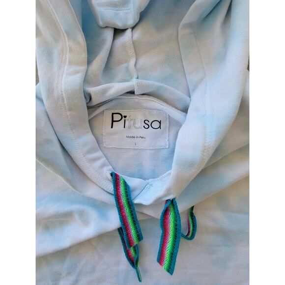 Pitusa Tie Dye Cropped Light Blue Embroidered Hoodie Size Large - Picture 3 of 6